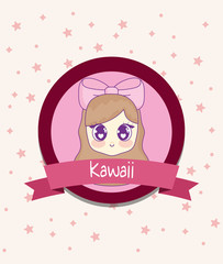kawaii girl with ribbon frame vector illustration design