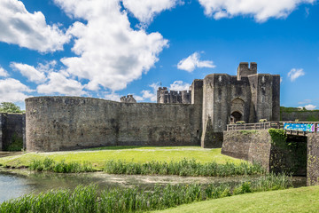 View of Caerphilly castle in summer, Wales
