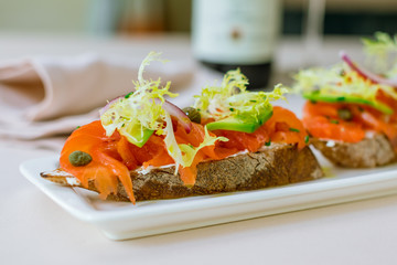 bruschetta with salmon and avocado