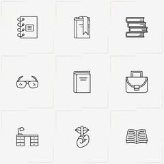 Library line icon set with silence, case and spectacle