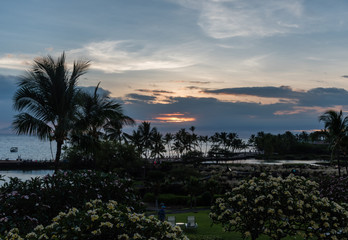 Beautiful sunset on the Big Island of Hawaii, colors are enhanced by all the volcanic particles in the air