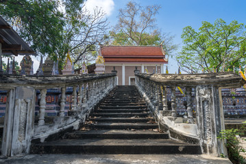 old cement stairs in temple with graveyard in Buddhism religion