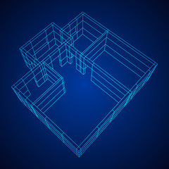 Abstract architecture building. Plan of modern house. Wireframe low poly mesh construction.