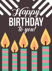 burning candles stripes decoration happy birthday card vector illustration