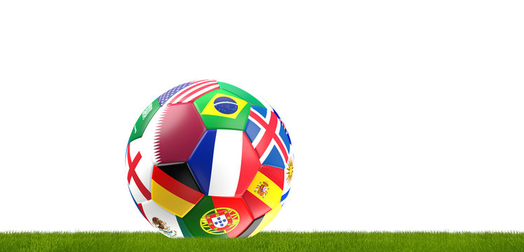 flag of Qatar and others 3d rendering soccer ball