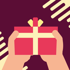 hand holding gift box wrapped ribbon decoration happy birthday vector illustration