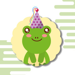 cute frog party hat decoration label happy birthday vector illustration