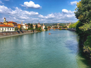 Fototapeta na wymiar scenic view of Adige river in Veneto,Verona,Italy