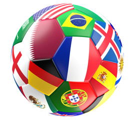 Obraz premium Qatar and France and more flags design soccer ball isolated 3d rendering
