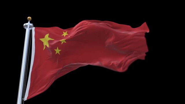 looping flag of Chinese with flagpole waving in wind.A fully digital rendering,The animation loops at 20 seconds.flag 3D animation with alpha channel included.