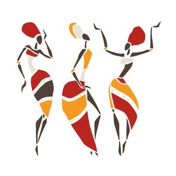 Beautiful dancers silhouette isolated on white background. Tribal women. Vector illustration