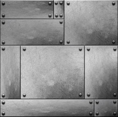 Old rustic metal plates with rivets seamless background or texture