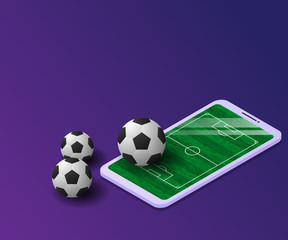 soccer with field on smartphone vector isometric
