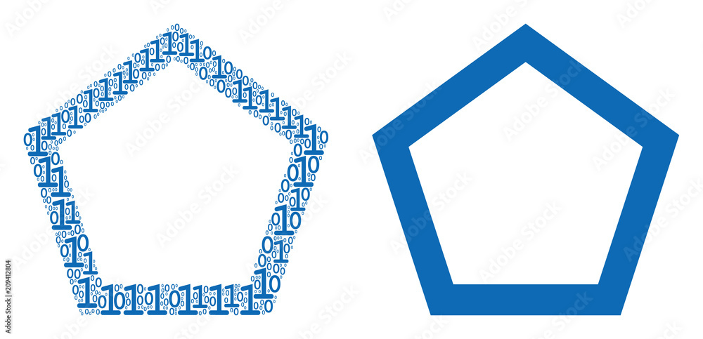 Poster contour pentagon mosaic icon of zero and one symbols in random sizes. vector digit symbols are scatt