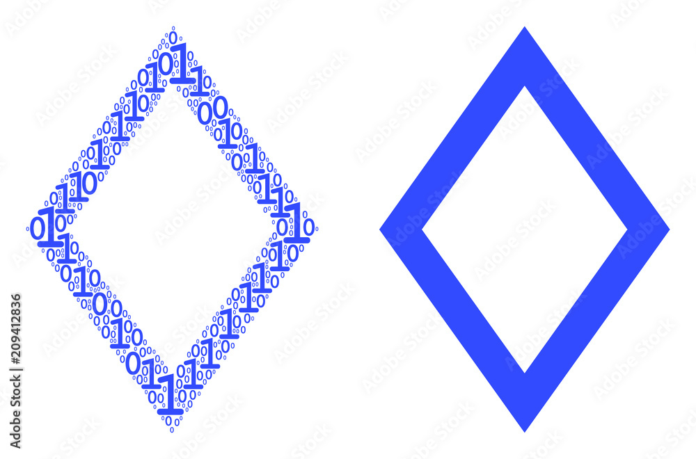 Poster contour rhombus mosaic icon of zero and one symbols in different sizes. vector digital symbols are u