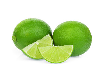 fresh green lime with slice isolated on white background
