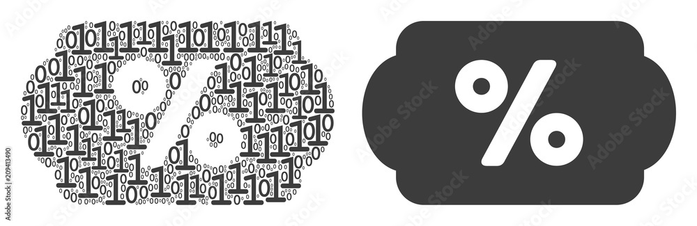 Poster discount coupon mosaic icon of binary digits in various sizes. vector digital symbols are organized 