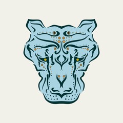 Ornamental tattoo cougar head. Abstract hand drawn style
