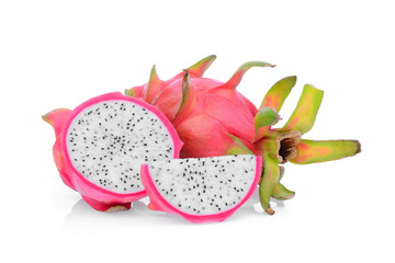 dragonfruit with half and slice isolated on white background