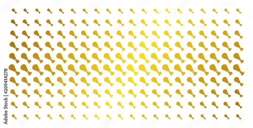 Aufkleber fried chicken leg icon gold colored halftone pattern. vector fried chicken leg items are arranged in