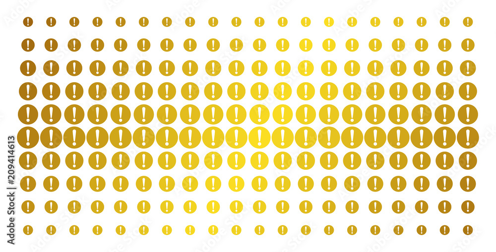 Poster problem icon golden halftone pattern. vector problem items are organized into halftone grid with inc