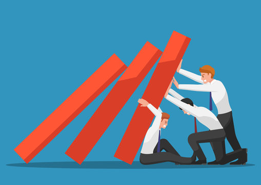 Business team try to stop falling graph.