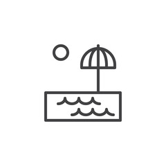 Swimming pool and sun umbrella outline icon. linear style sign for mobile concept and web design. Water park area simple line vector icon. Symbol, logo illustration. Pixel perfect vector graphics