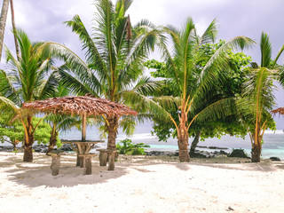 Beach bar leaner and thatched roof on Upolu Island, Samoa, South Pacific