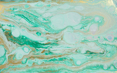 Fototapeta na wymiar Marble abstract acrylic background. Marbling artwork texture. Agate ripple pattern. Gold powder.