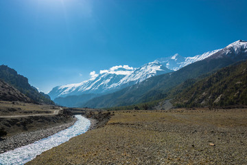 Mountain landscape with Bagmati river, Nepal.