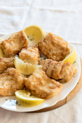 Breaded and fried Salted cod with lemon