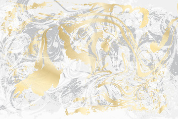White and gray marble texture. Gold marbled pattern. Light vector surface.