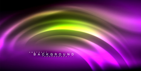 Neon glowing wave, magic energy and light motion background