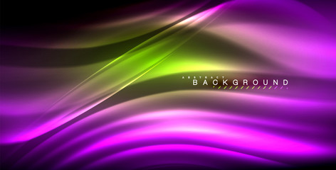 Neon glowing wave, magic energy and light motion background