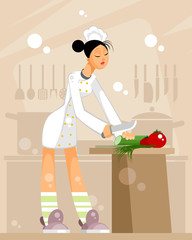 Woman chef in the kitchen