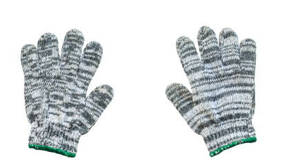 Couple gray fabric glove isolated on white background.