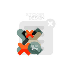 Flat design cross shape geometric sticker icon, paper style design with buy now sample text, for business or web presentation, app or interface buttons