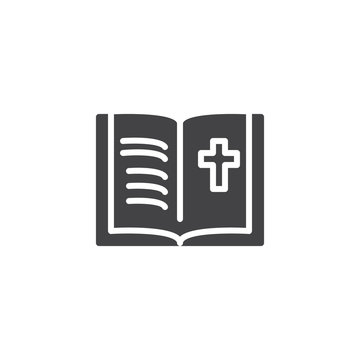 Holy Bible vector icon. filled flat sign for mobile concept and web design. Open Bible book with cross simple solid icon. Symbol, logo illustration. Pixel perfect vector graphics