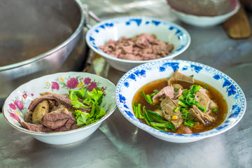 Beef noodles with braised beef and meatball delicious Chinese style Asian favorite Thai street food