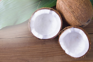 coconut on wooden table
