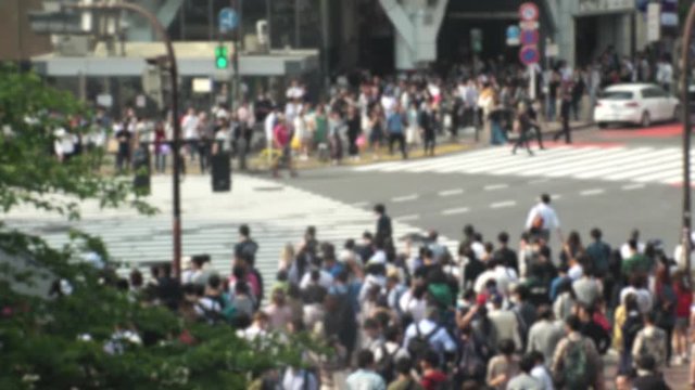 SHIBUYA,  TOKYO,  JAPAN - CIRCA MAY 2018 : Scenery of SHIBUYA around big scramble crossing in BLURRED IMAGE.