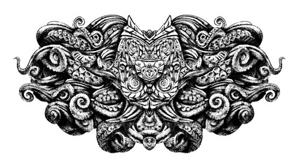 complex pattern with octopus tentacles and algae