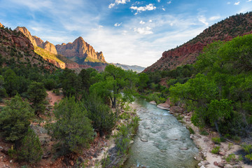 Obraz premium Landscape scenery at the Zion National Park, beautiful colors of rock formation in Utah - USA