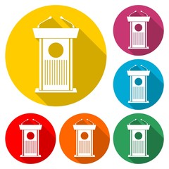Wooden Podium icon, color icon with long shadow