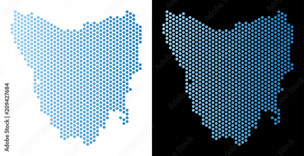 Aufkleber hexagon tasmania island map. vector territory scheme in light blue color with horizontal gradient on