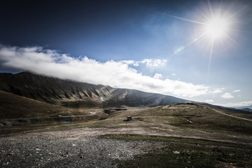 Beautiful autumn mountain landscape in Georgia. Toned