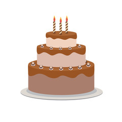 Birthday Cake Flat Icon for Your Design, Vector Illustration