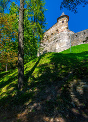 Stara Lubovna Castle of Slovakia on the hillside. beautiful medieval architecture. popular tourist...