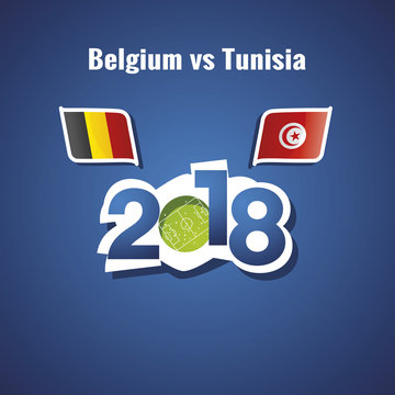 Belgium vs Tunisia flags soccer blue background