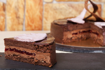 Homemade chocolate cake with spiral decore